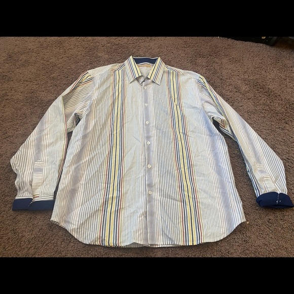 The Havanera Co Striped Cotton Shirt Long Sleeve Button Down Size L Large - Picture 1 of 4